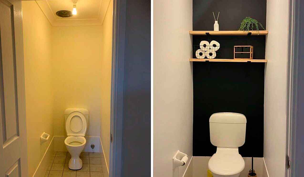 Antes e depois: do banheiro minúsculo e apertado ao charmoso e cheio de estilo. Foto: reprodução instagram
