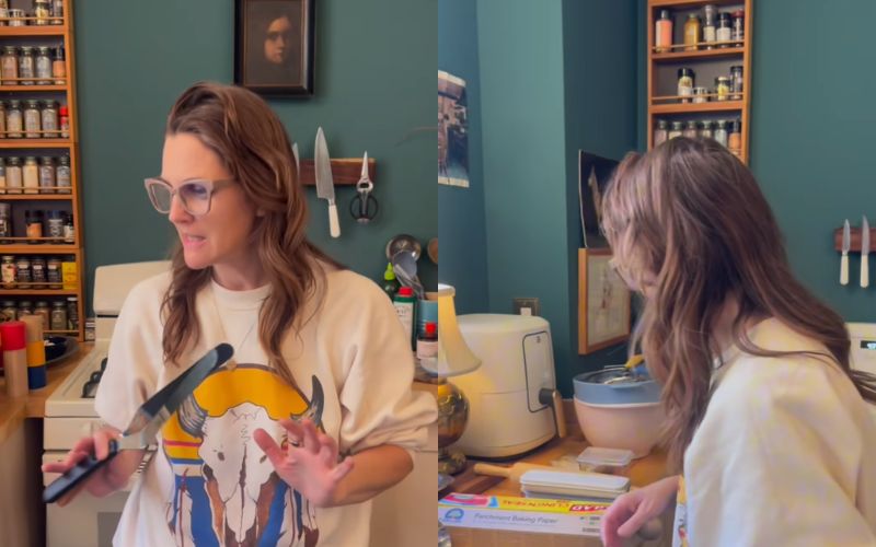 A pequena cozinha de Drew Barrymore apresenta uma tendência de utensílios; veja