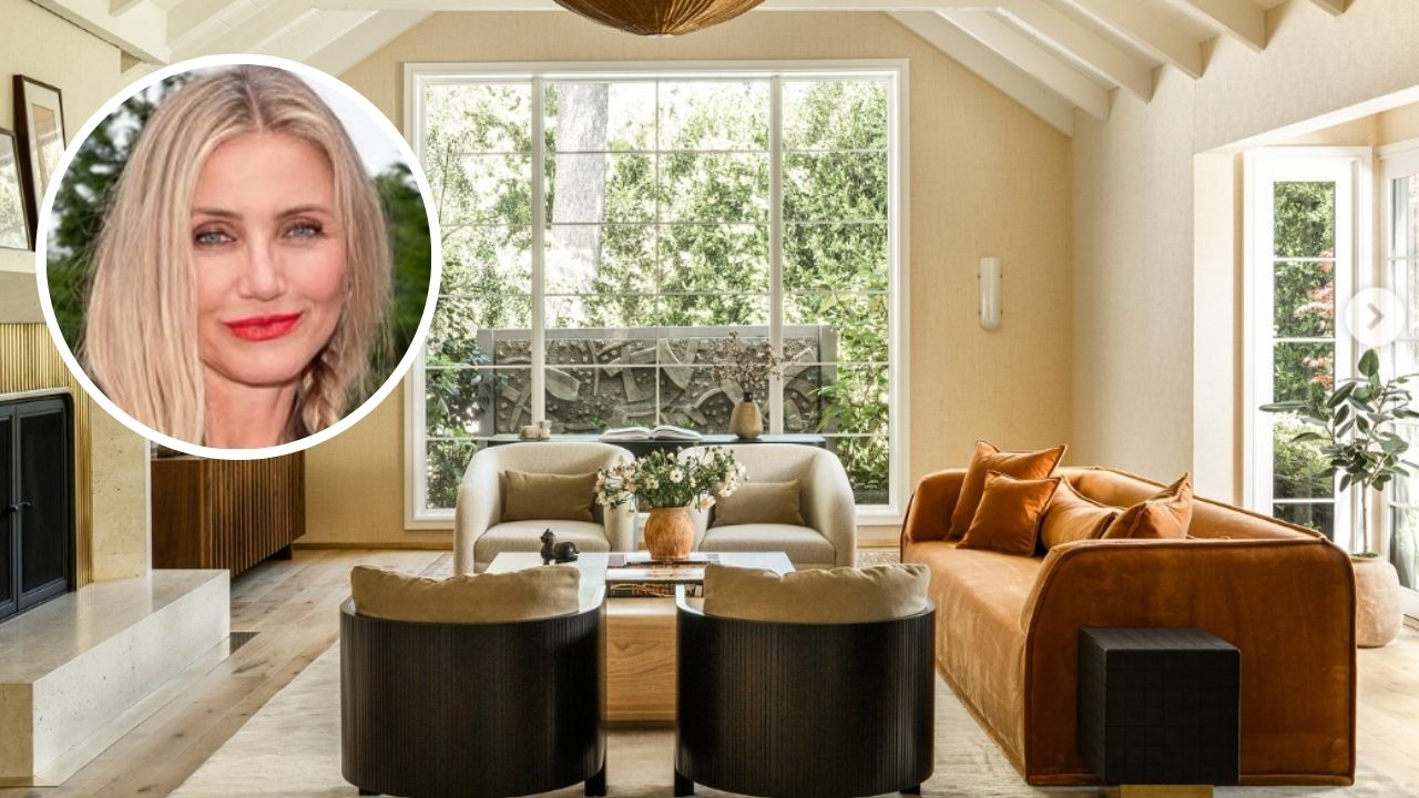Sala de estar neutra de Cameron Diaz redefine o conceito de "quiet luxury"