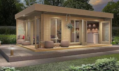 Esta pequena casa dos sonhos na Amazon tem portas francesas duplas e uma varanda envolvente