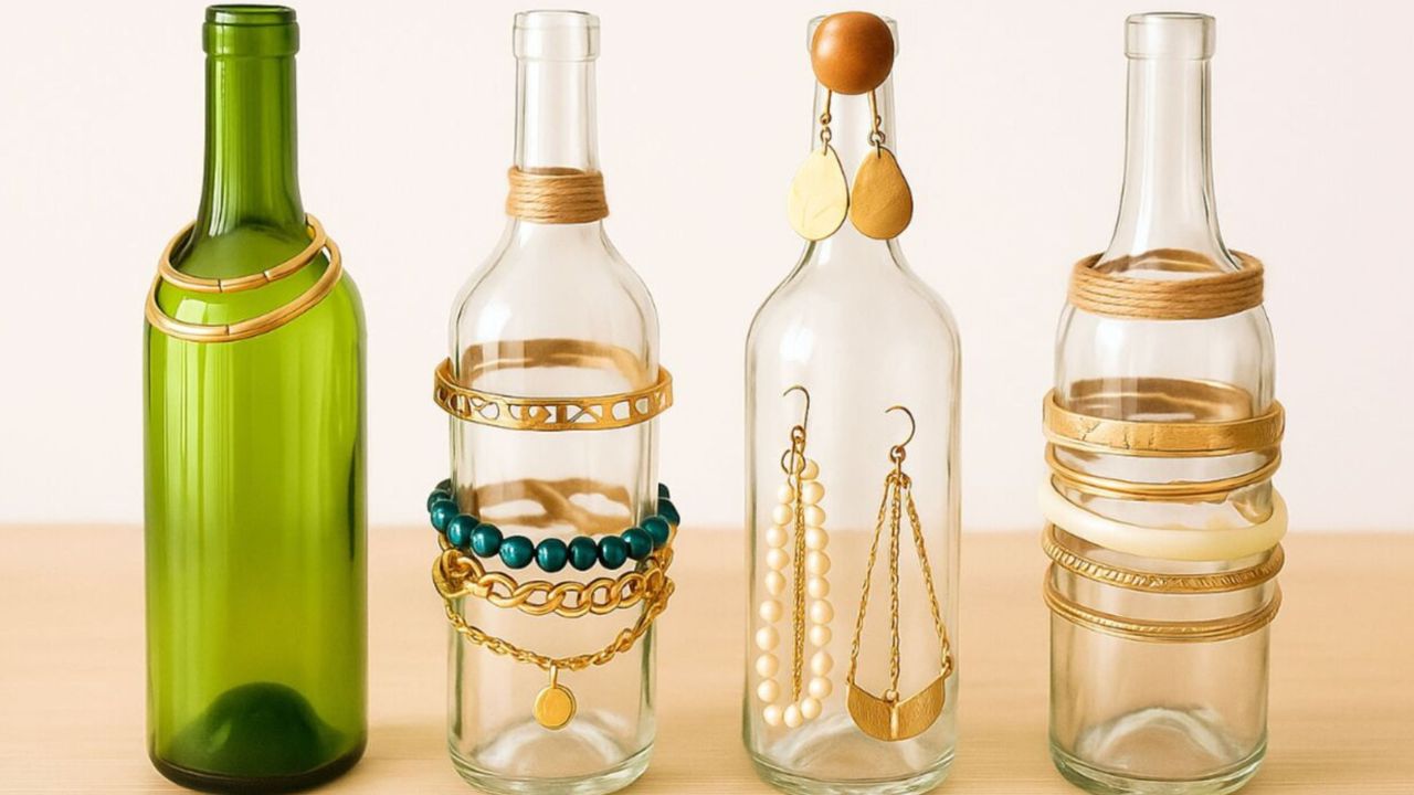 Återanvänd vinflaskor som ett kreativt och hållbart sätt att organisera smycken