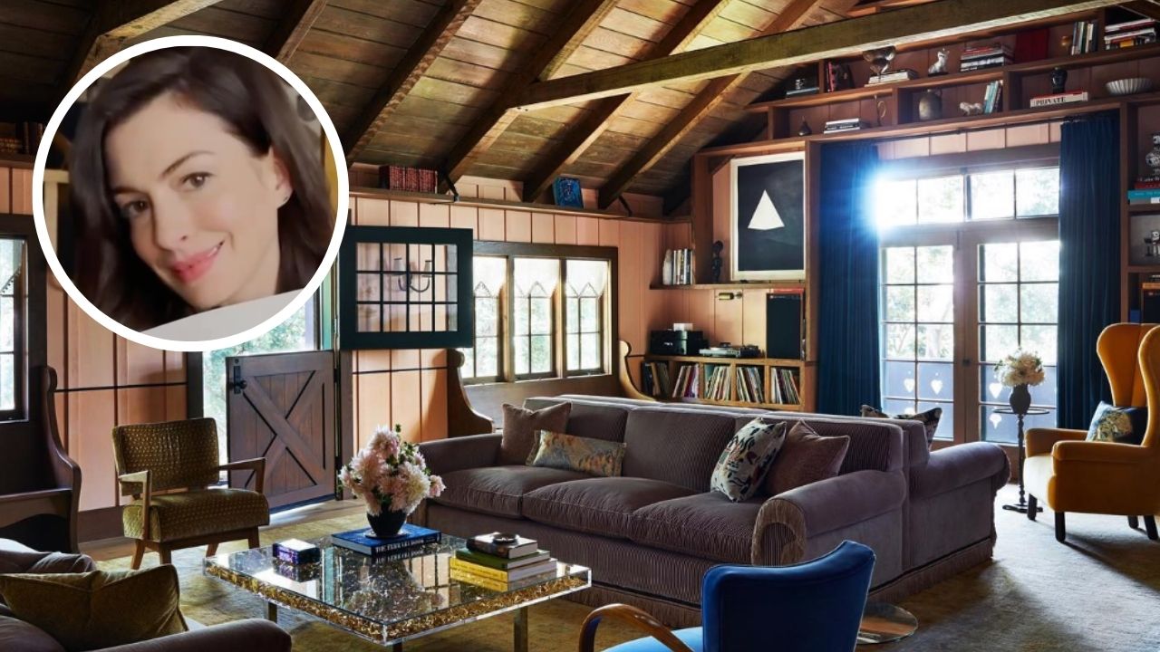 O armazenamento vertical na sala de estar de Anne Hathaway é pura genialidade