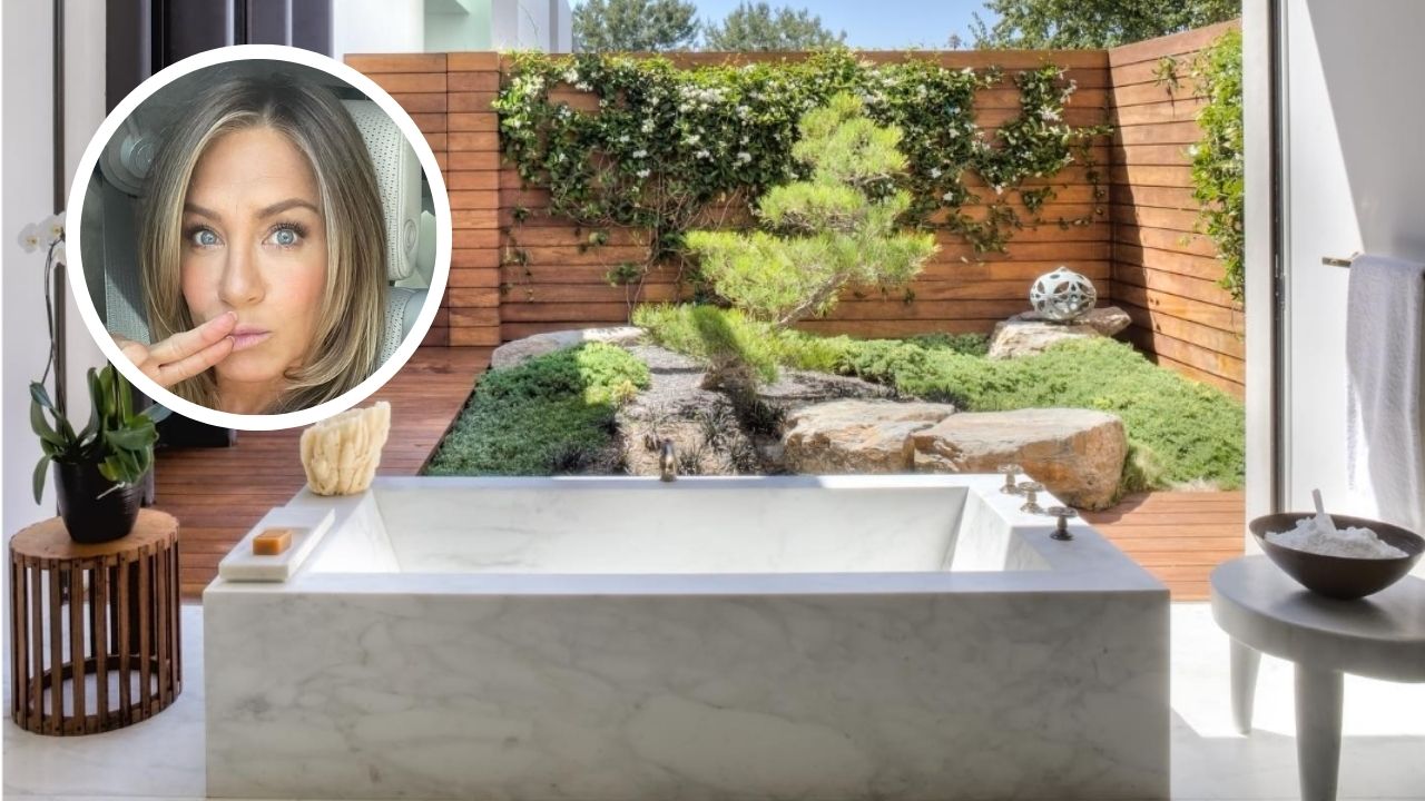 O banheiro de jardim minimalista de Jennifer Aniston define tendência para 2026