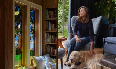 Jennifer Garner revela seu cantinho de leitura mágico com vitrais Art Déco e design acolhedor