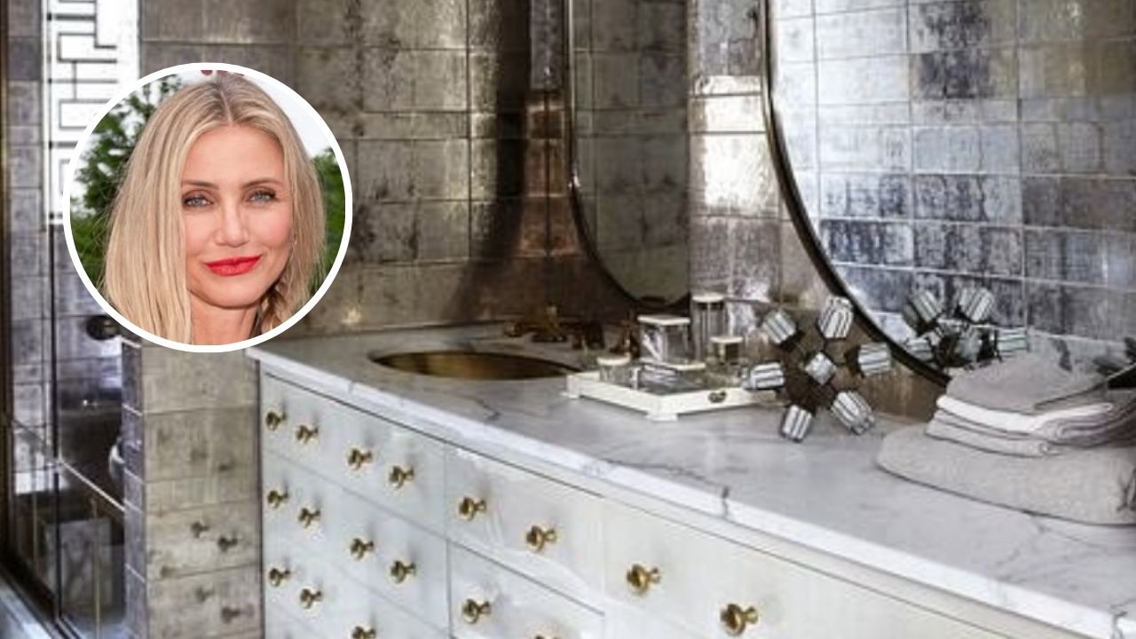 O luxuoso banheiro Art Déco de Cameron Diaz, um design glamoroso e totalmente atemporal
